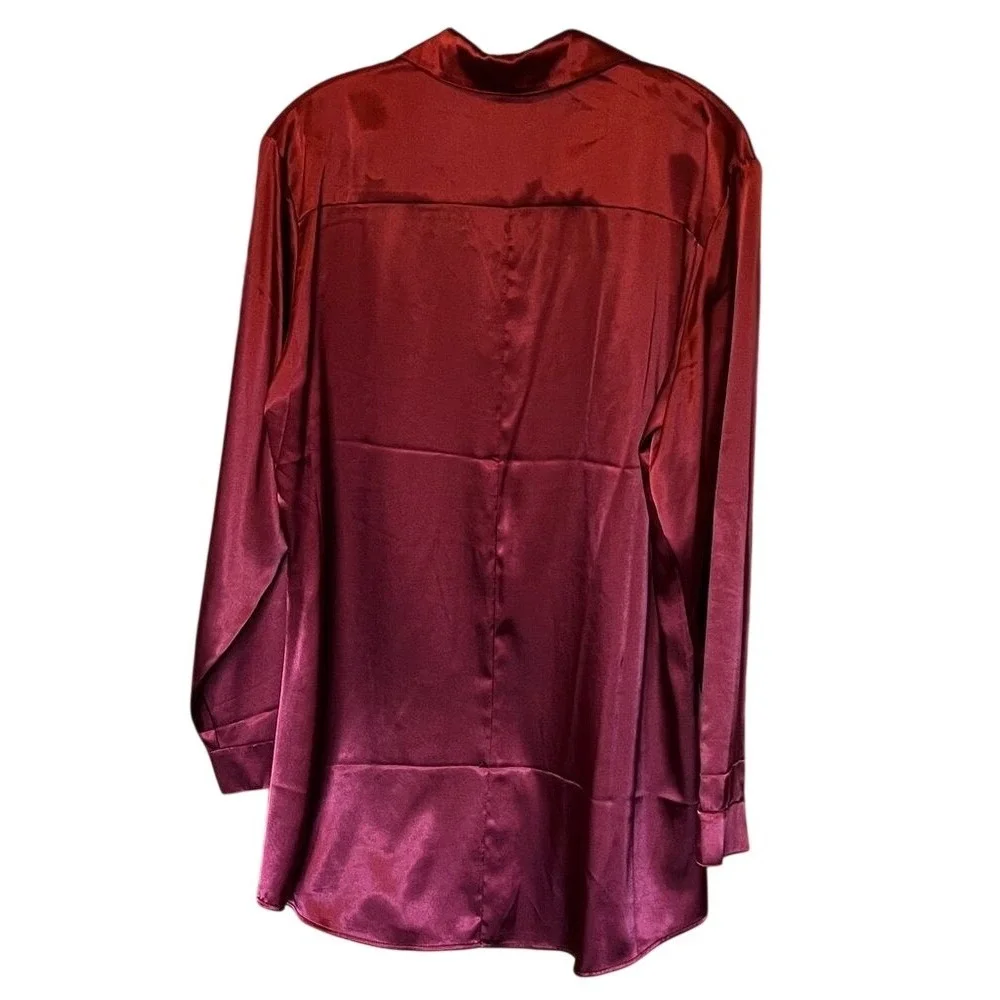 CHICO'S Button Down Satin Shirt Large (12) Cranberry Red Silky Splendor Anna Lee - Picture 8 of 11